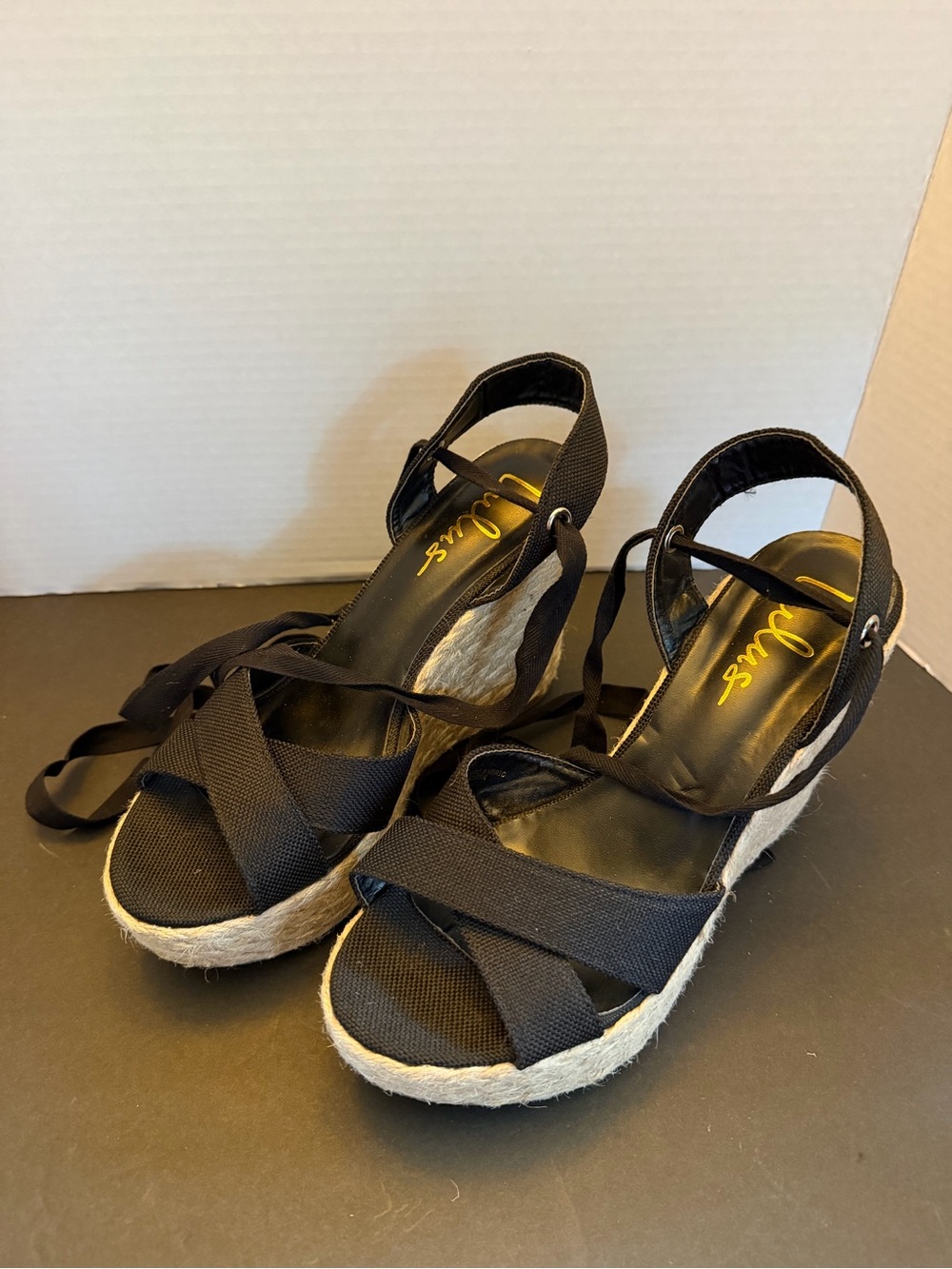 Lulus Black Espadrille Wedge Sandals with Wrap Ankle Straps